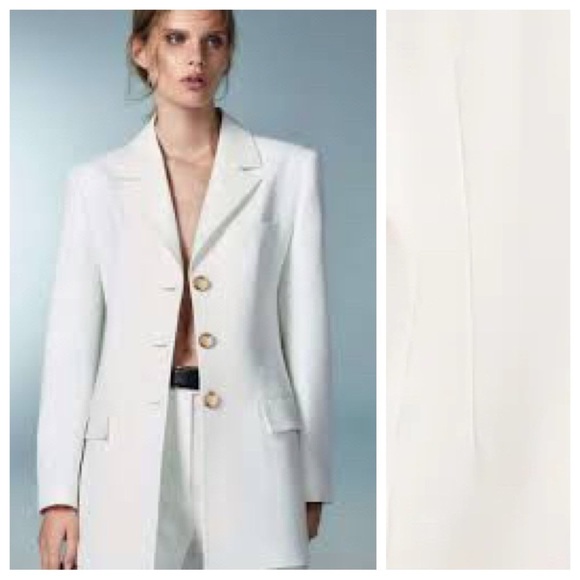 NWT. Massimo Dutti White Viscose/Wool Blend Three-Buttons Blazer. Size 6. - Picture 1 of 12